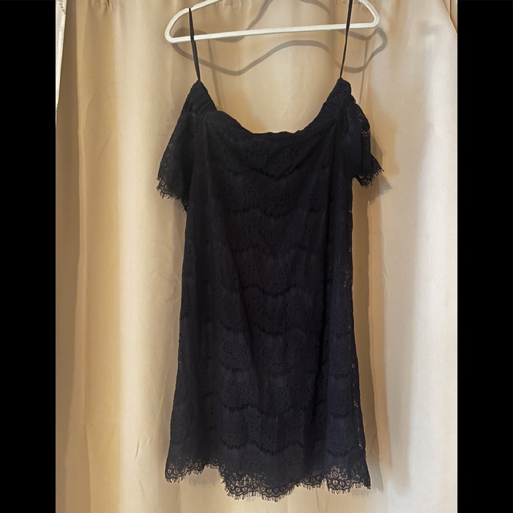 Gorgeous lace overlay off the shoulder dress